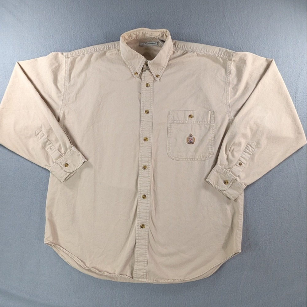 Bugle Boy Company Mens Vintage Crest Logo Button‎ Down Shirt Large Tan Solid
